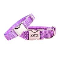 Custom Engraved Lavender Purple Resin Rhinestone Bling Dog Collar - Leash