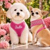 Personalized Pink Air Mesh Crystal Bling Dog Harness - Embroidered Name - Leash