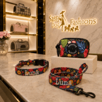 Flower Pop Floral Custom Personalized Pet Dog Collar - Leash - Poop Bag Holder Set