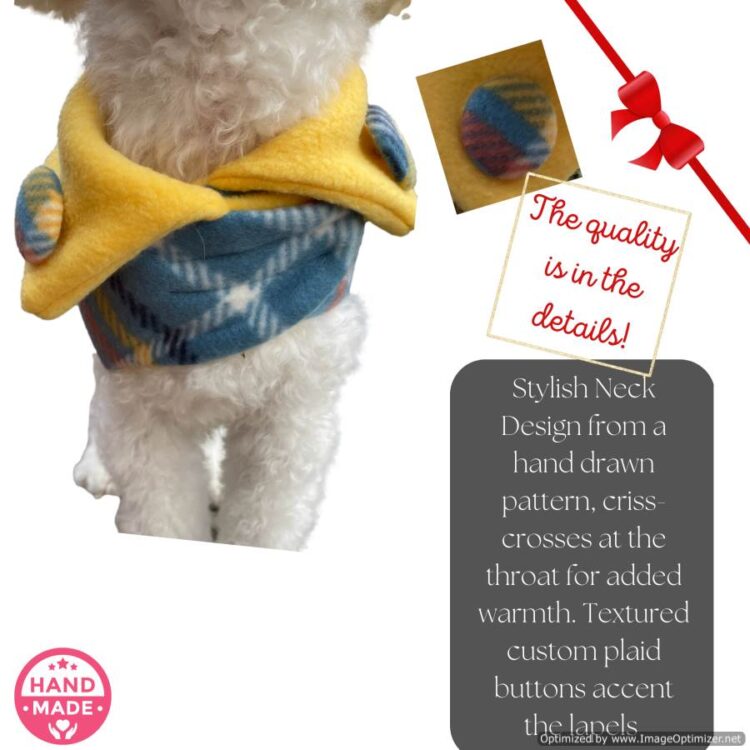 Customizable Handmade Blue Plaid Warm Fleece Dog Coat