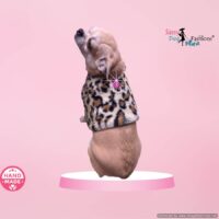 Luxury Fluffy Warm Fur Cheetah Dog Harness with Rhinestone Bling for Girls