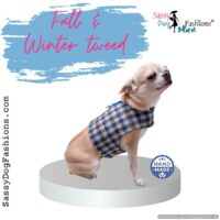 Blue Plaid Wool Tweed Dog Vest Harness for Small Dogs, Warm Wool Dog Vest for Boys and Girls for Fall and Winter