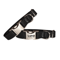 Black Engravable Resin Rhinestone Jeweled Dog Collar - Leash