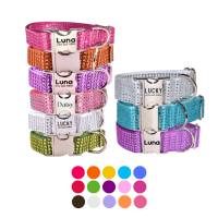 Custom Resin Rhinestone Bling Dog Collar - Engraving - Leash - 15 Colors