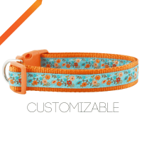 Embroidered Dog Collar,  Custom Dog Collar, Orange Floral Dog Collar, Handmade Dog Collar