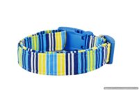 Handmade Multi-Color Blue Striped Dog Collar with Personalization Name Option in All Sizes