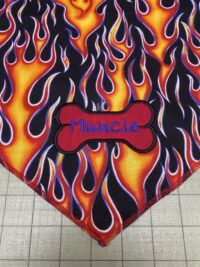 Custom Embroidered Cute Hot Rod Flames Dog Bandana with Personalized Dog Bone and Name
