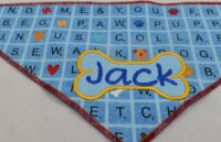 Custom Embroidered Blue Dog Scrabble Unique Pet Bandana with Personalized Dog Bone and Pet Name