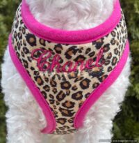 Personalized Leopard Soft DOG HARNESS - Leash - Name Embroidery