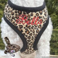 Custom Embroidered Personalized Leopard DOG HARNESS - Leash