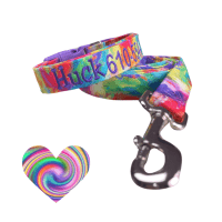 Handmade Personalized Rainbow Tie Dye Classic Cotton Dog Collar - Leash