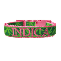 Customizable POT LEAF Dog Collars in Sizes Small thru X-Large, Green Weed Cannabis Dog Collars