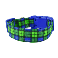 Customizable Handmade Blue Plaid Pet Dog Collar in All Sizes for Male and Female Dogs