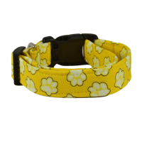 Handmade Happy Yellow Paw Print Pet Theme Dog Collar with Personalization Name Option in All Sizes