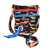 Handmade Dog Walker Bag Gift for Dog Lovers - Doxies in Sweaters with Dog Waste Bag Dispenser and Holder