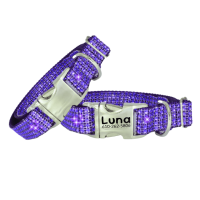 Custom Purple Resin Engraved Personalized Rhinestone Dog Collar - Leash