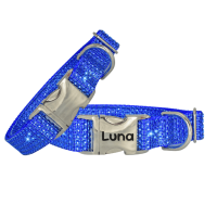 Royal Blue Resin Rhinestone Bling Jeweled Dog Collar, Custom Engraved