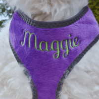 Personalized Purple Plush Reflective Safety Escape-Proof Soft Dog Cat Harness - Leash