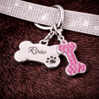 Pink Rhinestone Bling Dog Bone Dog Collar Charm Gift