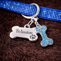 Blue Rhinestone Bling Dog Bone Charm