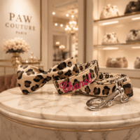 Customizable Leopard DOG COLLAR and Leash with Bow Tie Set of 3