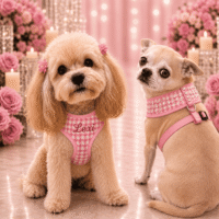Personalized Pink Crystal Bling Houndstooth Luxury Dog Harness -Small Medium Dogs - Leash