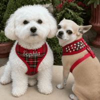 Luxury Embroidered Royal Stewart Tartan Plaid Crystal Bedazzled DOG HARNESS - Leash