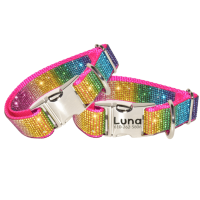 Engravable Rainbow Crystal Rhinestone Dog Collar - Leash - Small to Large Dogs
