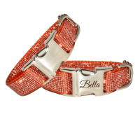 Orange Crystal Engravable Rhinestone Dog Collar and Leash Option