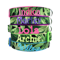 Customizable Weed Dog Collars with Handmade Ribbon and Matching Leash, Marijuana Pot Leaf Dog Collar, Embroidered Dog Collars