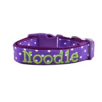 Violet Purple Dot Personalized Dog Collar with Name - Leash