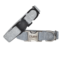 Custom Personalized Sparkling Silver Glitter Dog Collar + Leash